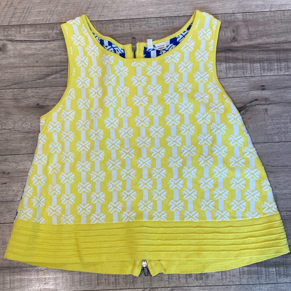 MOTH Anthropologie Bright Yellow & Blue Sleeveless Tank Vest Small Petite (P19)